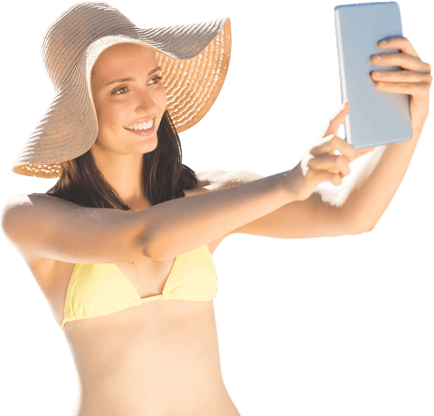 smiling woman taking summer selfie with tablet on transparent background - Download Free Stock Videos Pikwizard.com