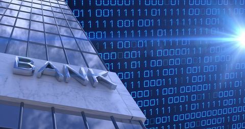 Modern Bank Building with Binary Code Background - Download Free Stock Images Pikwizard.com