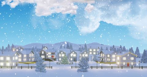 Scenic Winter Village With Snow and Luminescent Homes - Download Free Stock Images Pikwizard.com
