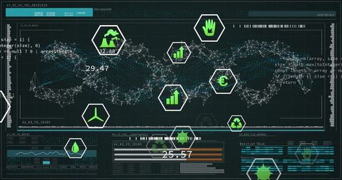 digital technology dashboard with helix framework and sustainability icons - Download Free Stock Images Pikwizard.com