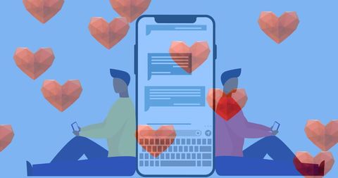 Illustration of Digital Romance Through Smartphone Messaging