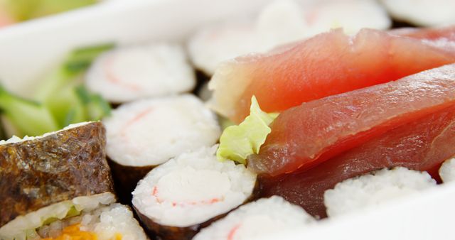 Close-up of Delicious Sushi Rolls with Fresh Tuna Sashimi - Download Free Stock Images Pikwizard.com