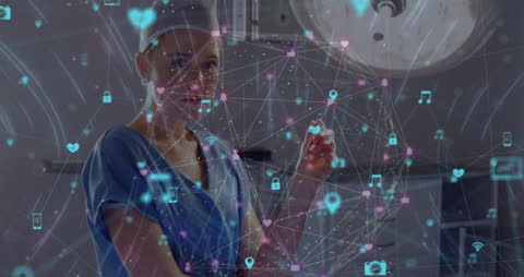 Caucasian Doctor in Futuristic Network Interface Hospital