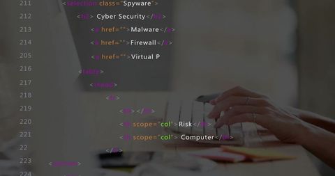 Hands Typing Cybersecurity Code at Modern Office Workspace