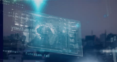 Futuristic Holographic Data Interface Over Urban Skyline