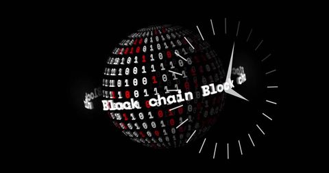 Digital Clock Over Blockchain Globe with Binary Code Effect - Download Free Stock Images Pikwizard.com