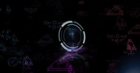 Abstract Clock and Data Elements on Dark Background