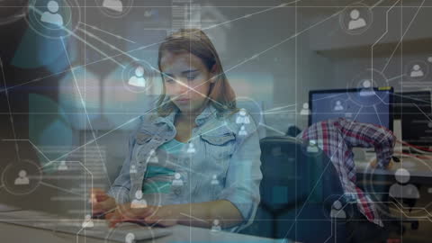 Woman Engaging with Digital Network on Laptop
