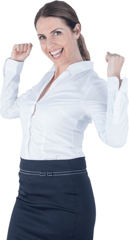 Confident Businesswoman Celebrating Success with Clenched Fists Transparent