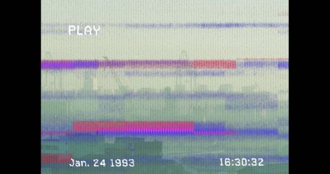 Retro vhs glitch effect with time-stamp overlay