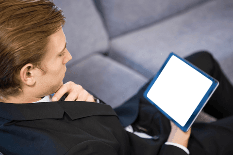Transparent display: business man using tablet technology