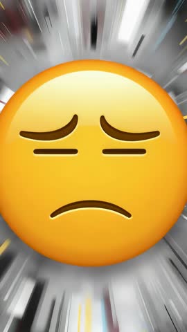 Driving radial blur pushing yellow emoji frown deeper vertical video showing rising dismay