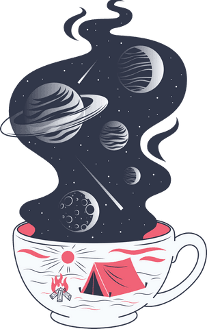 surreal transparent camping cup with planets and galaxy steam - Download Free Stock Videos Pikwizard.com