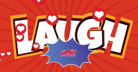 Comic Style Laugh and Wow Text with Hearts on Bold Red Background - Download Free Stock Images Pikwizard.com
