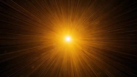 Golden Core Bursting Radiant Light Rays Expanding Through Deep Space Dust and Particles