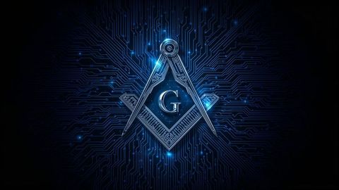 Futuristic masonic emblem with circuit board design