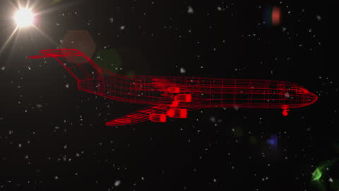 Digital Airplane Wireframe with Particle Effects