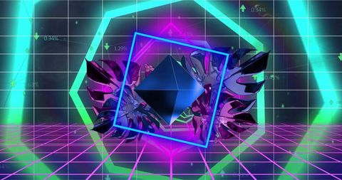 Futuristic Neon Geometric Design with Tropical Leaves - Download Free Stock Images Pikwizard.com