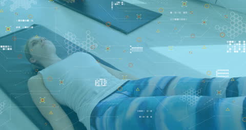 Digital Connections Overlaying People Relaxing on Mat