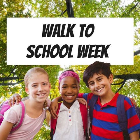Smiling Multiracial Children Celebrating Walk to School Week