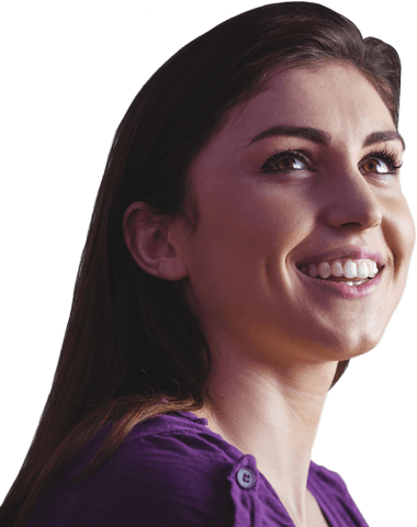 Close-up transparent portrait of smiling woman looking upward