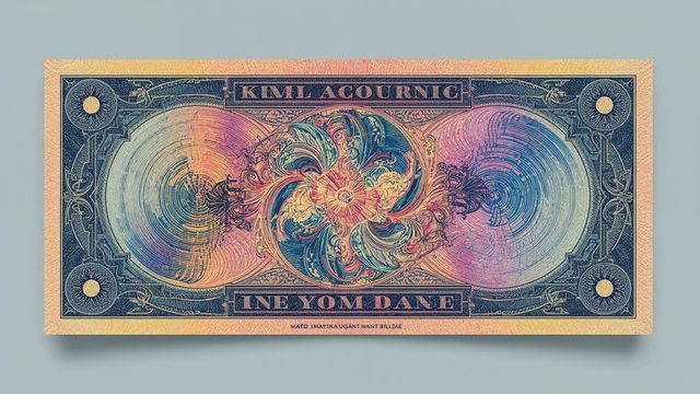 Intricate floral banknote design on pale surface