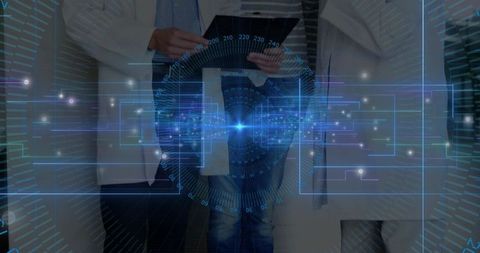 Innovative Scientists Analyzing Holographic Data Interface