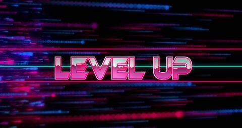 Neon Level Up Text with Dynamic Light Trails
