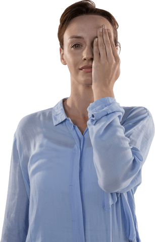 Confident Businesswoman Hiding Eye with Transparent Background