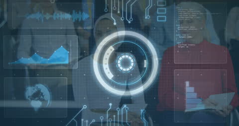 Futuristic Data Interface Highlighting Tech at Business Conference
