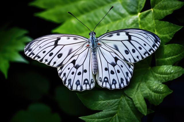 Elegant White and Black Butterfly on Green Leaf - Download Free Stock Images Pikwizard.com