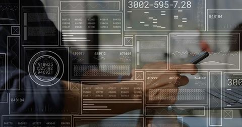 Businessman analyzing data on digital graphic interface