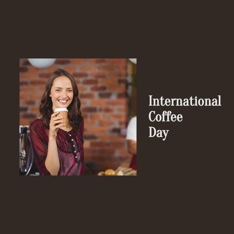 smiling woman enjoying coffee for international coffee day - Download Free Stock Templates Pikwizard.com