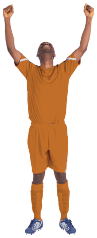 Ecstatic Football Player Cheering in Orange Jersey Transparent
