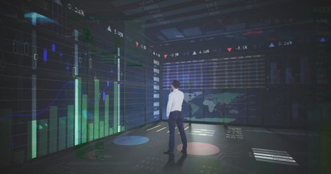 Businessman Analyzing Virtual Data in Modern Corporate Office - Download Free Stock Images Pikwizard.com