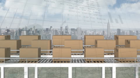 Global Shipping Logistics with Financial Data Overlay in Cityscape