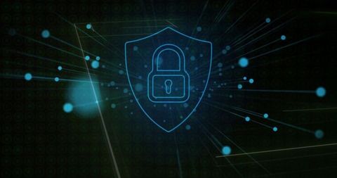 Futuristic cybersecurity shield with digital network connections