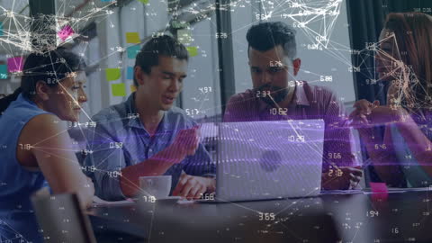 Diverse Team Collaborating with Modern Digital Network Overlay