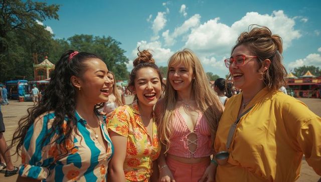 Joyful friends enjoying carnival day outdoors