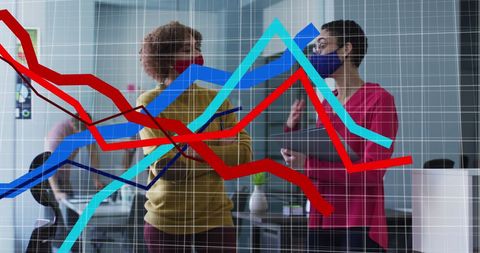 Business Colleagues Discussing Trends with Graph Overlay During Pandemic - Download Free Stock Images Pikwizard.com
