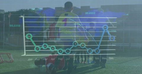 Football Players and Data Analysis Exuding Teamwork and Technology