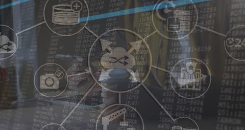 Digital Connections Network with Data Icons Overlay