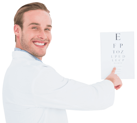 transparent smiling optician pointing at vision chart - Download Free Stock Videos Pikwizard.com