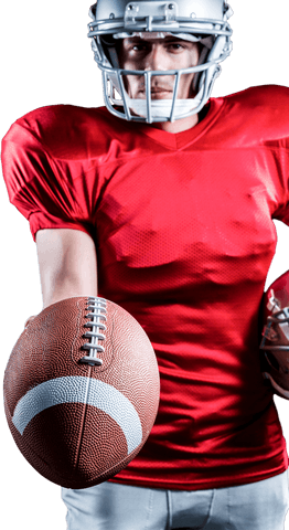 Football player holding football on transparent background