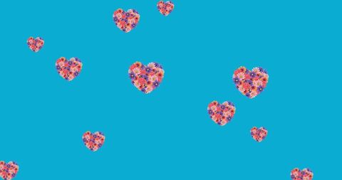 Floating Floral Hearts on Blue Background