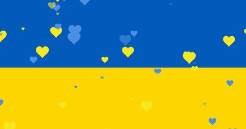 Floating Hearts Over Ukraine Flag Showing Solidarity