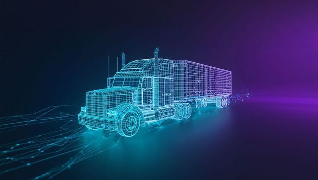 Futuristic Semi-Trailer Truck in Neon Virtual Environment