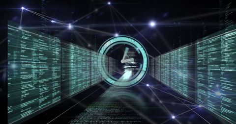 Futuristic network: digital clock and data connections