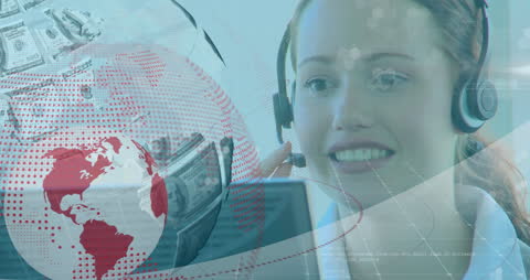 Global Communication Concept with Support Agent and Digital Globe Overlay