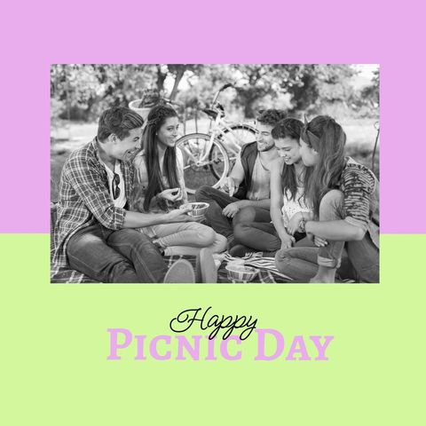 Multiracial friends celebrating picnic day in park